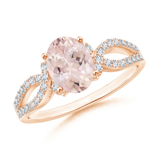 8x6mm AA Solitaire Oval Morganite and Diamond Crossover Ring in 9K Rose Gold