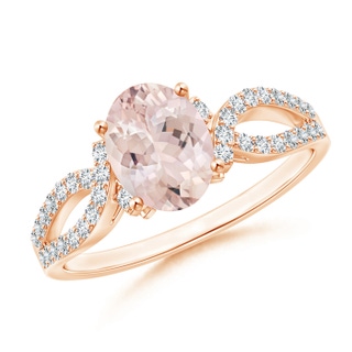 8x6mm AA Solitaire Oval Morganite and Diamond Crossover Ring in Rose Gold