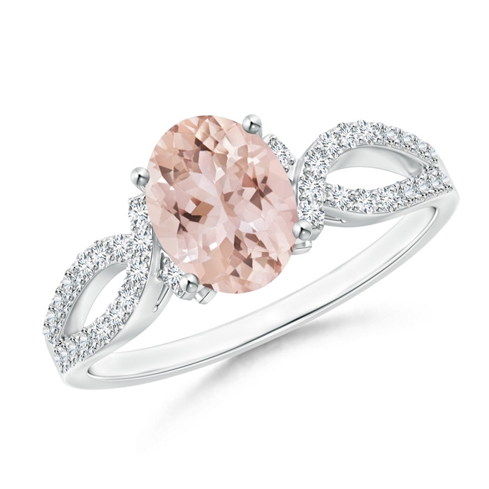 8x6mm AAA Solitaire Oval Morganite and Diamond Crossover Ring in White Gold 