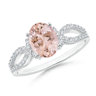 8x6mm AAAA Solitaire Oval Morganite and Diamond Crossover Ring in P950 Platinum