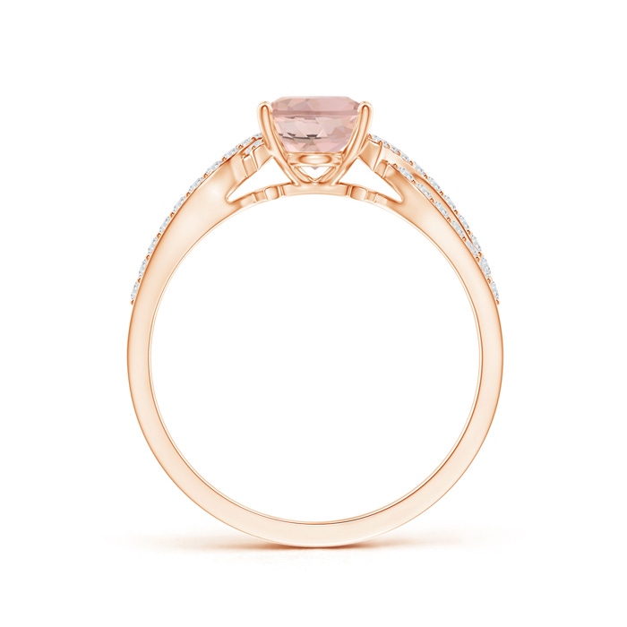 8x6mm AAAA Solitaire Oval Morganite and Diamond Crossover Ring in Rose Gold product image