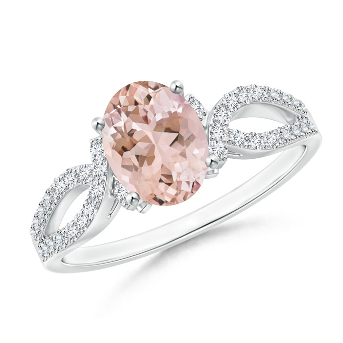8x6mm AAAA Solitaire Oval Morganite and Diamond Crossover Ring in White Gold 