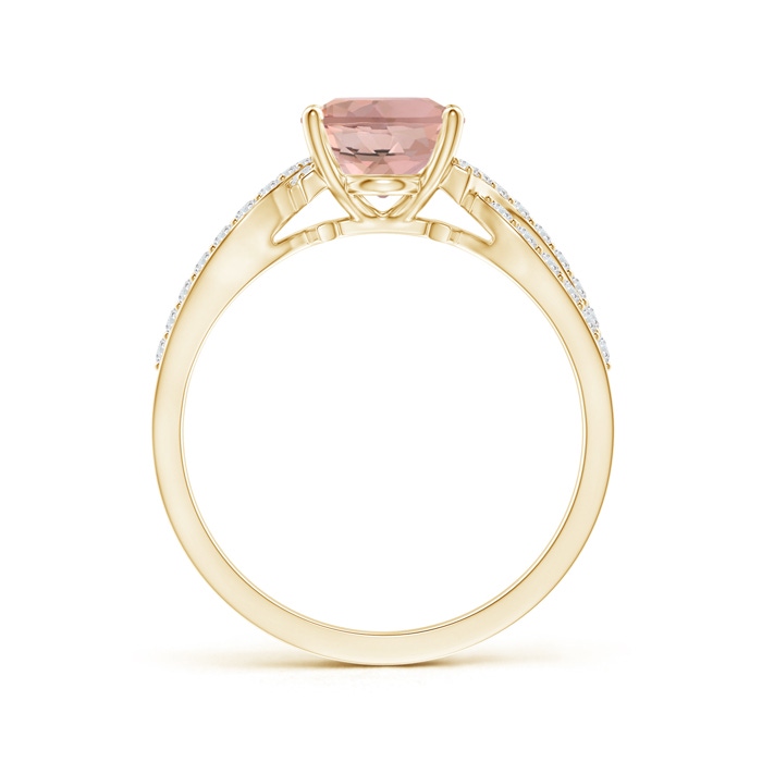 9x7mm AAAA Solitaire Oval Morganite and Diamond Crossover Ring in Yellow Gold product image