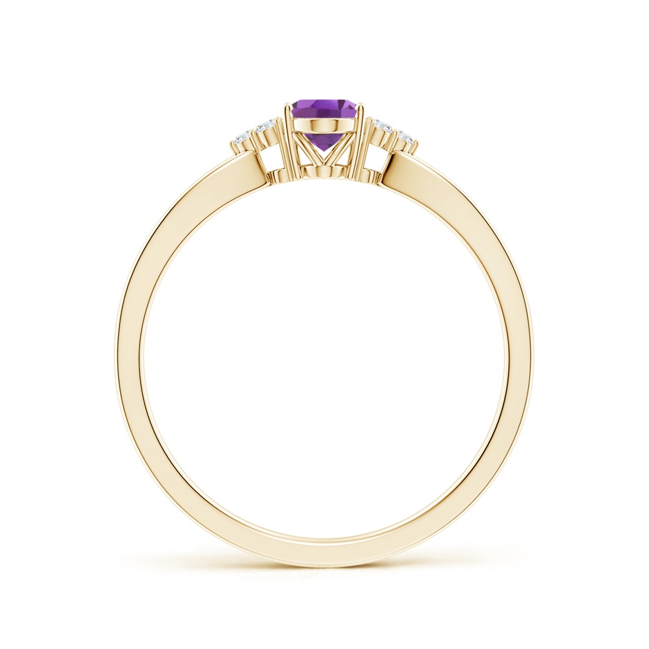 6x4mm A Solitaire Oval Amethyst Split Shank Ring with Trio Diamonds in Yellow Gold side 199