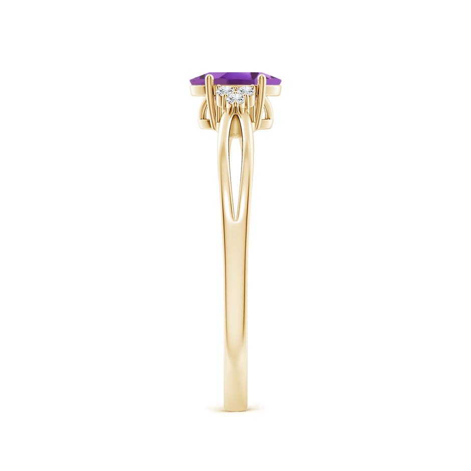 6x4mm A Solitaire Oval Amethyst Split Shank Ring with Trio Diamonds in Yellow Gold side 299