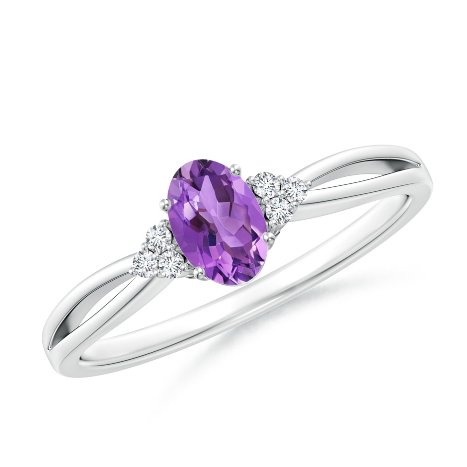 6x4mm AA Solitaire Oval Amethyst Split Shank Ring with Trio Diamonds in P950 Platinum 