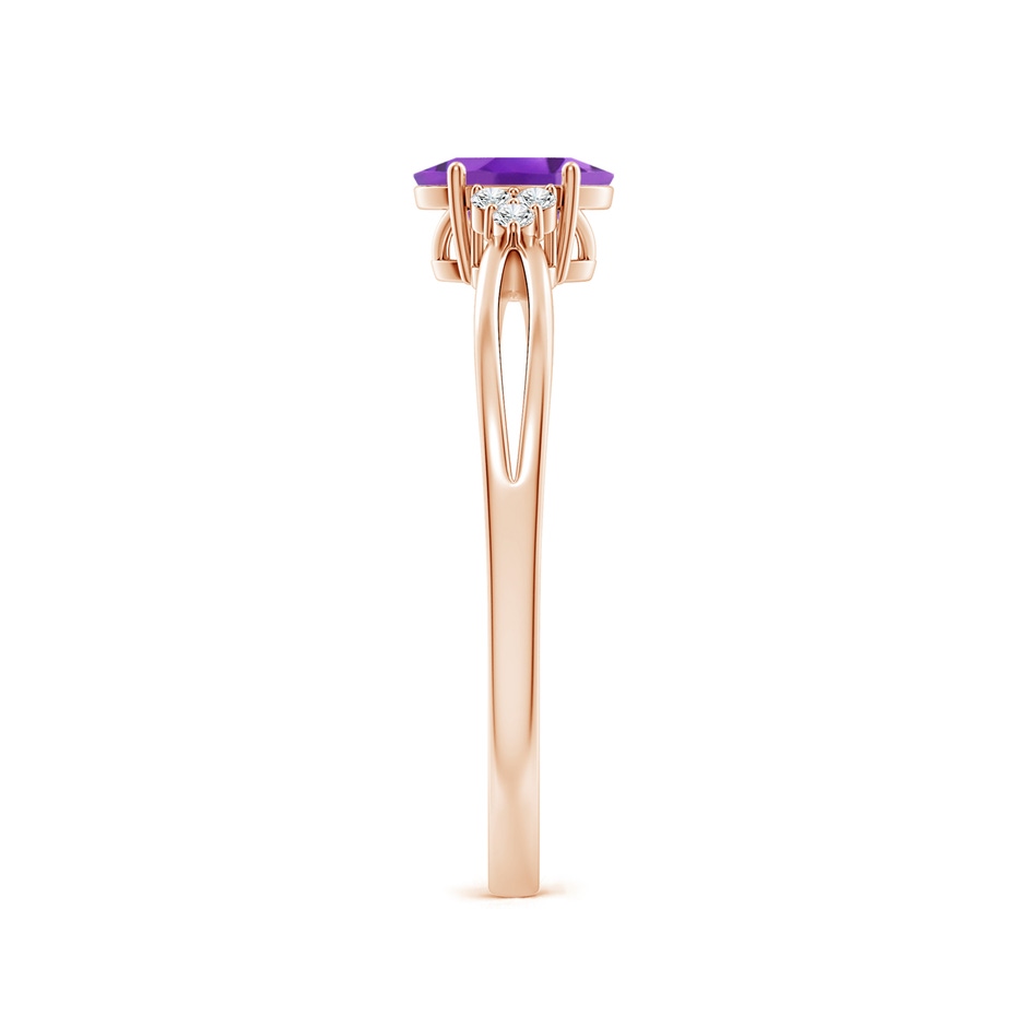 6x4mm AA Solitaire Oval Amethyst Split Shank Ring with Trio Diamonds in Rose Gold side 299