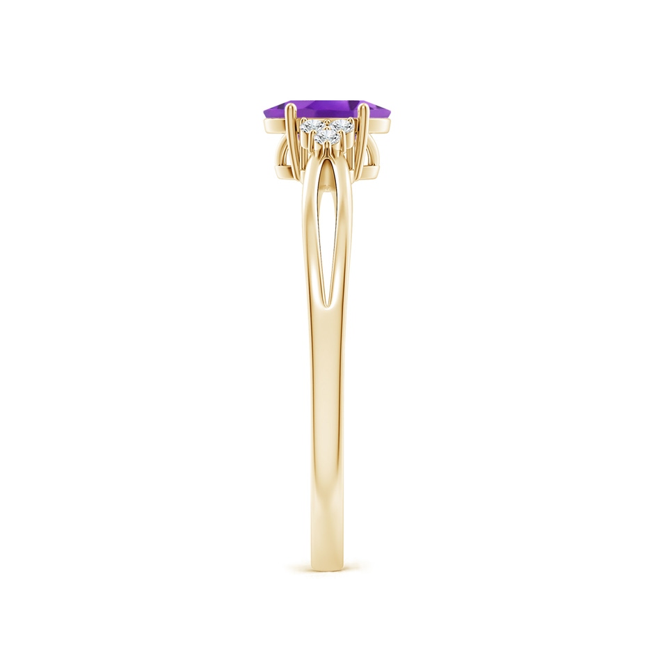 6x4mm AA Solitaire Oval Amethyst Split Shank Ring with Trio Diamonds in Yellow Gold side 299