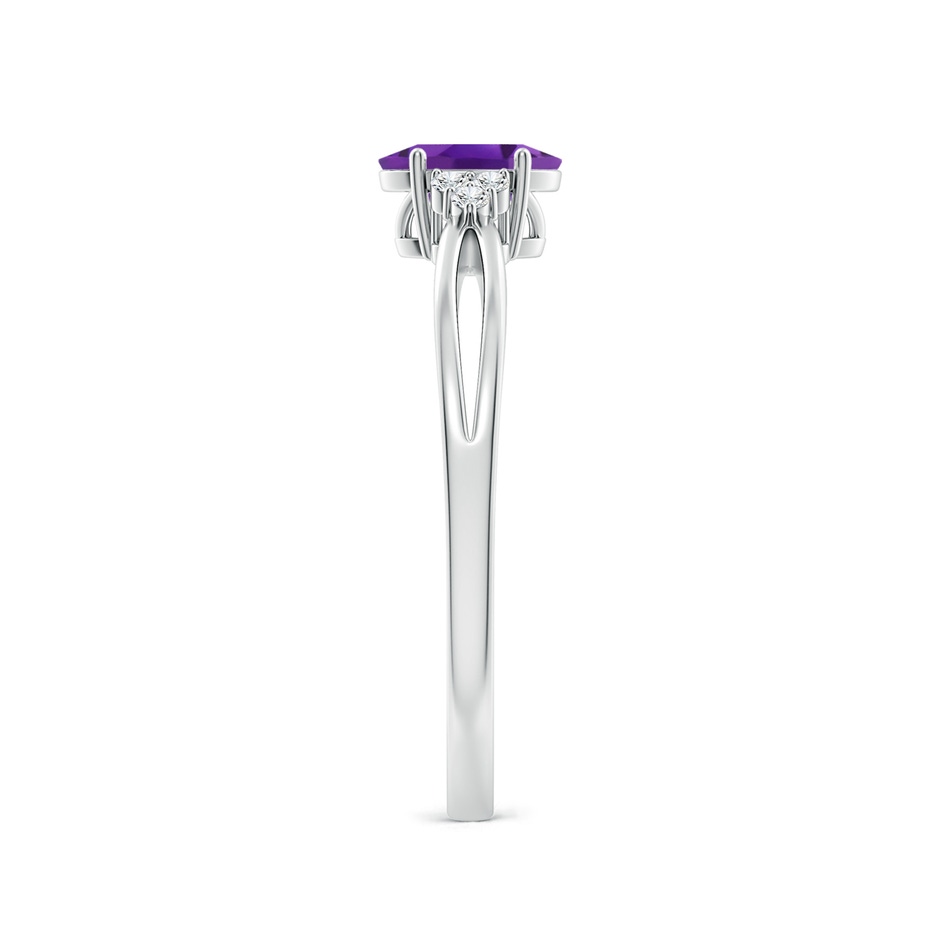 6x4mm AAA Solitaire Oval Amethyst Split Shank Ring with Trio Diamonds in White Gold side 299