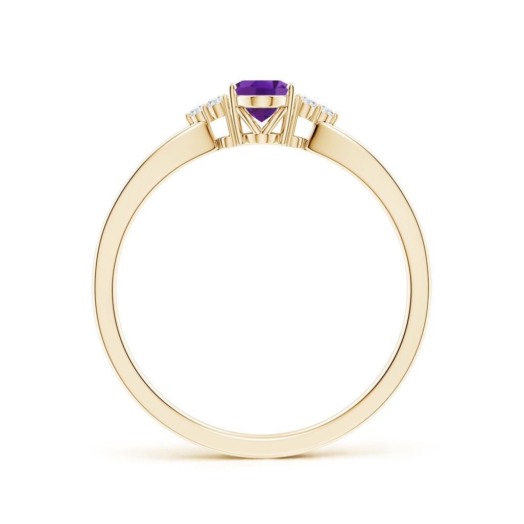 6x4mm AAA Solitaire Oval Amethyst Split Shank Ring with Trio Diamonds in Yellow Gold - side 199