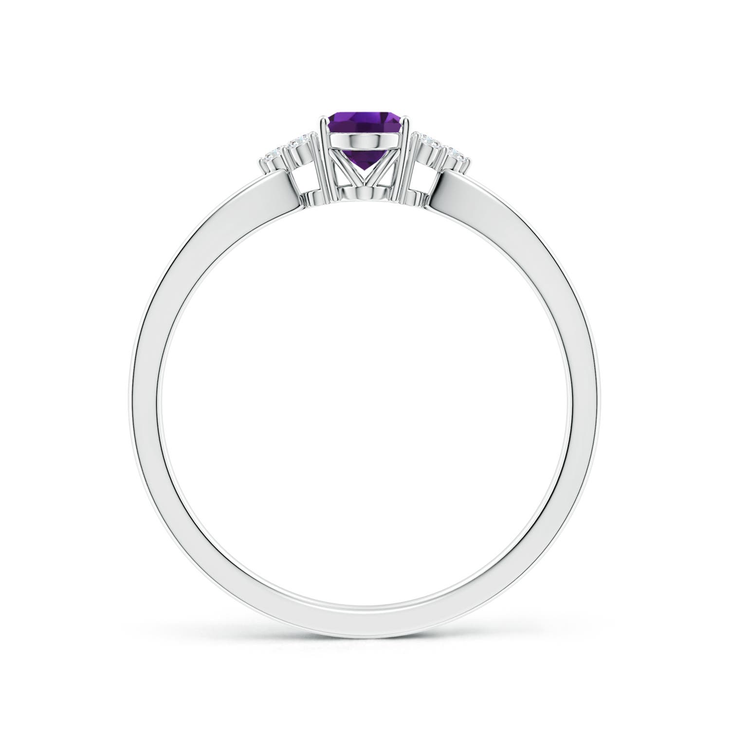 6x4mm AAAA Solitaire Oval Amethyst Split Shank Ring with Trio Diamonds in P950 Platinum