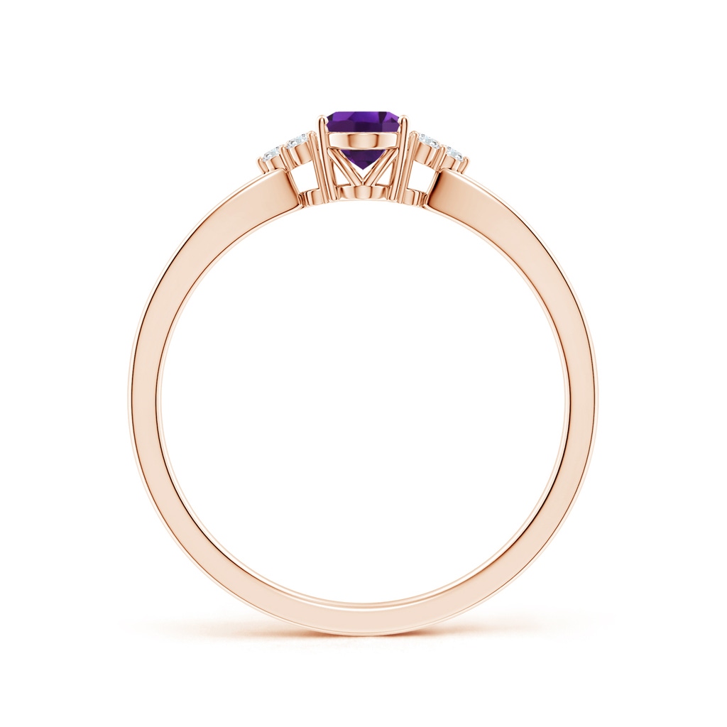 6x4mm AAAA Solitaire Oval Amethyst Split Shank Ring with Trio Diamonds in Rose Gold Side 199