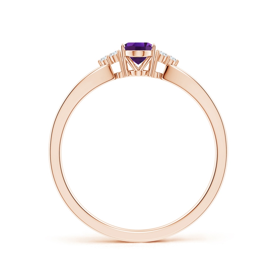 6x4mm AAAA Solitaire Oval Amethyst Split Shank Ring with Trio Diamonds in Rose Gold side 199