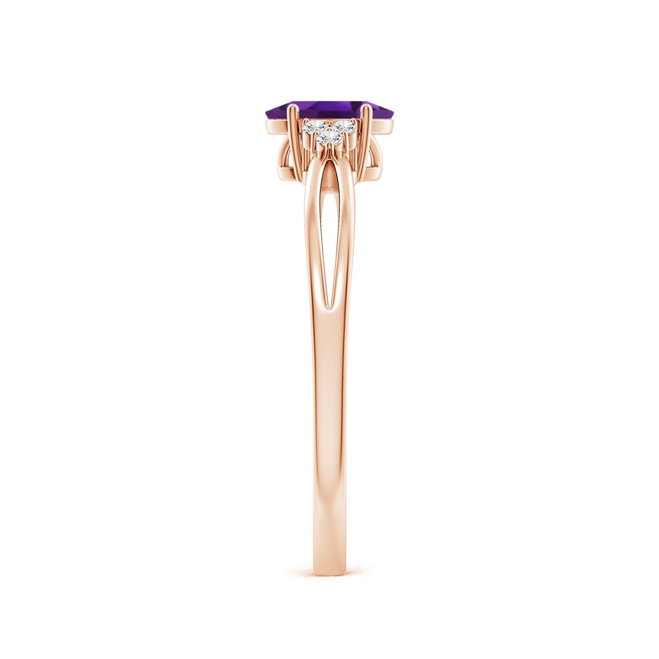 6x4mm AAAA Solitaire Oval Amethyst Split Shank Ring with Trio Diamonds in Rose Gold side 299