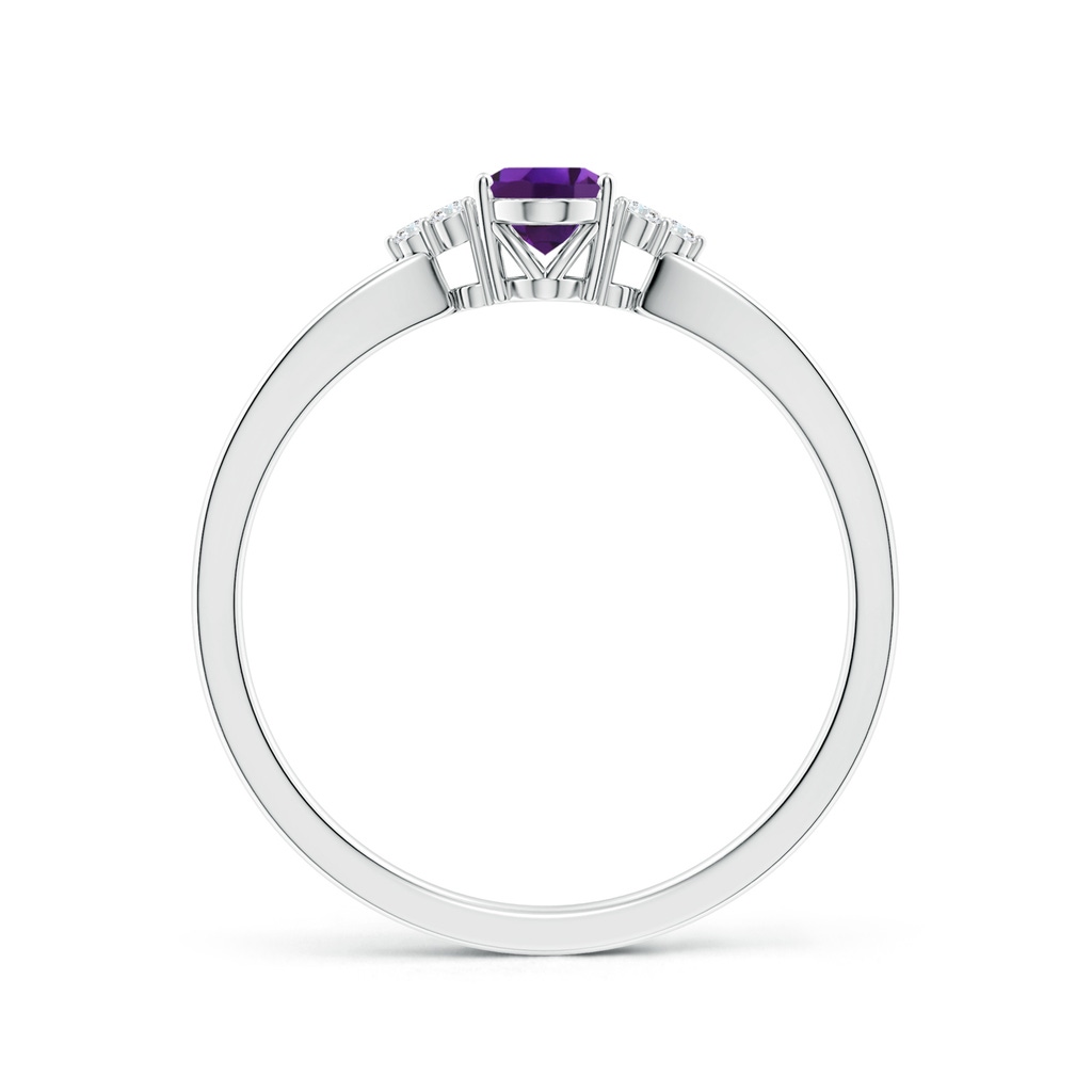 6x4mm AAAA Solitaire Oval Amethyst Split Shank Ring with Trio Diamonds in White Gold - side 199