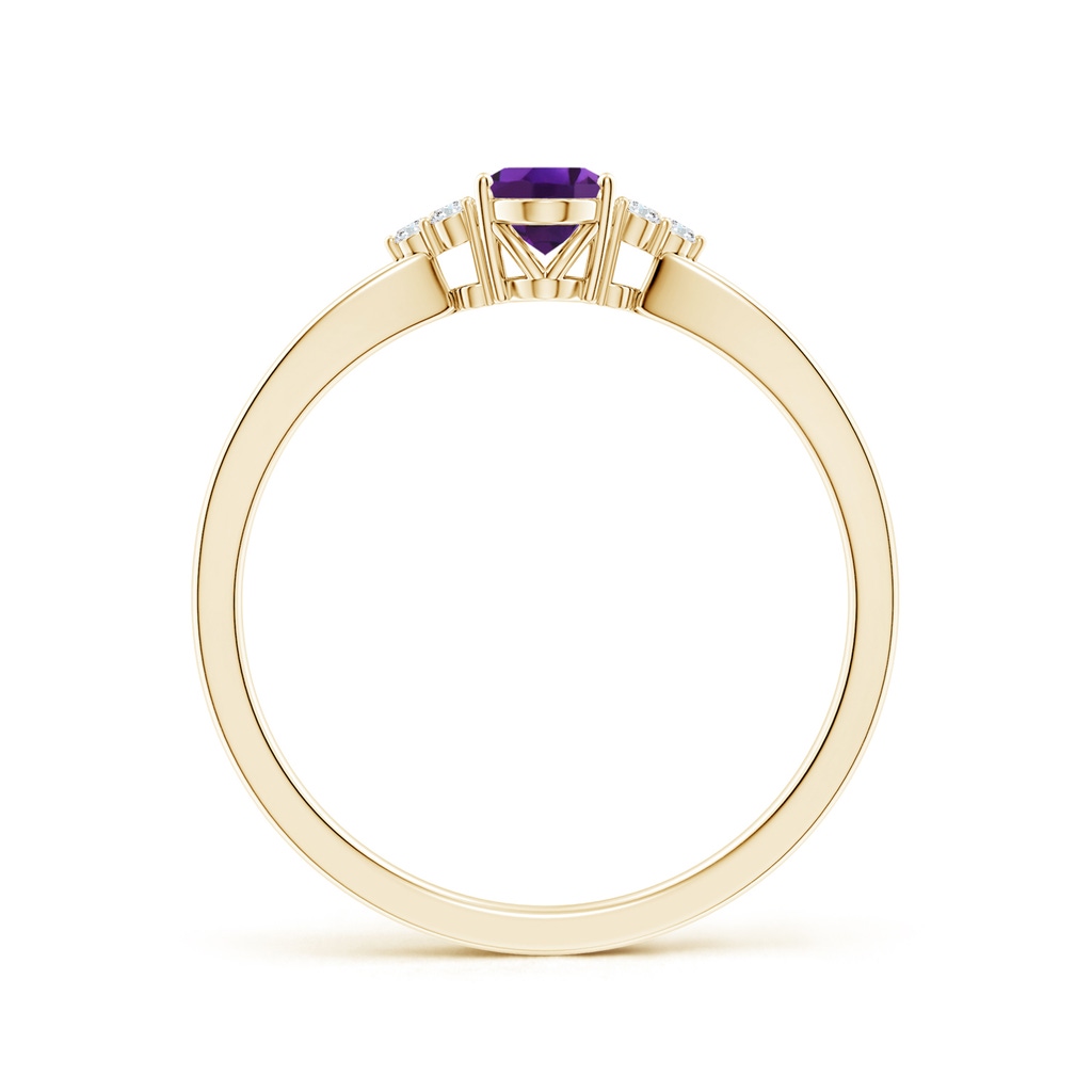 6x4mm AAAA Solitaire Oval Amethyst Split Shank Ring with Trio Diamonds in Yellow Gold - side 199