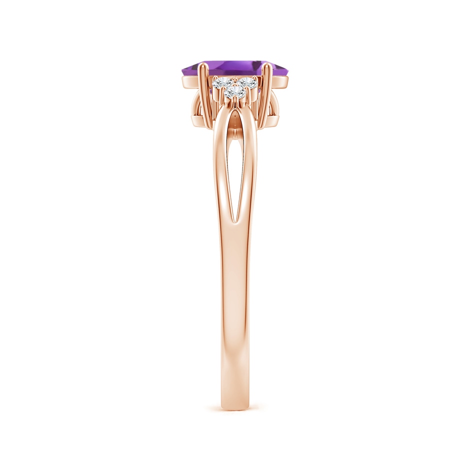 7x5mm A Solitaire Oval Amethyst Split Shank Ring with Trio Diamonds in Rose Gold side 299