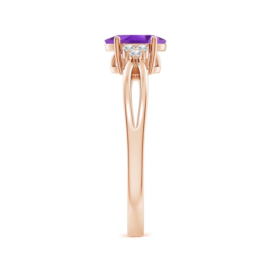 7x5mm AA Solitaire Oval Amethyst Split Shank Ring with Trio Diamonds in Rose Gold side 299
