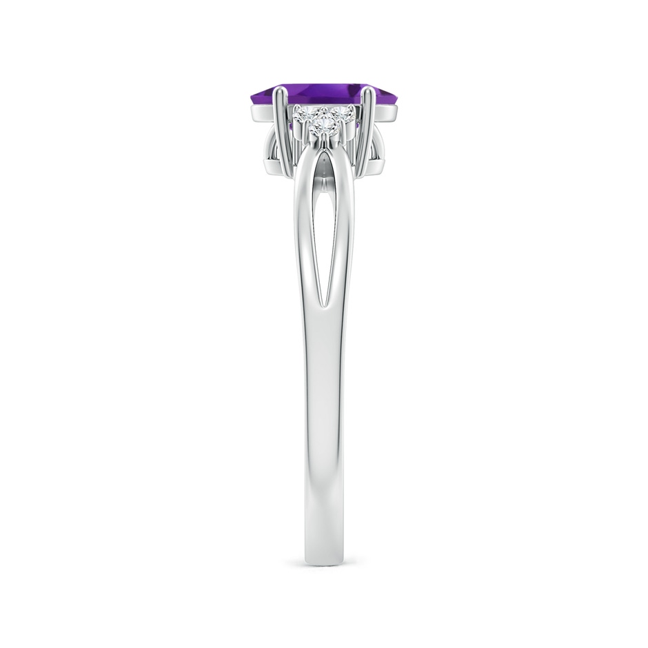 7x5mm AAA Solitaire Oval Amethyst Split Shank Ring with Trio Diamonds in White Gold side 299