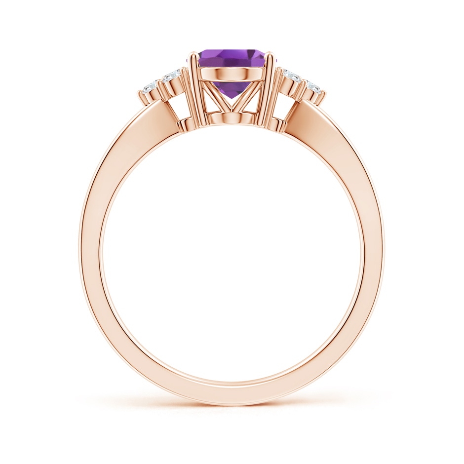 8x6mm A Solitaire Oval Amethyst Split Shank Ring with Trio Diamonds in Rose Gold side 199