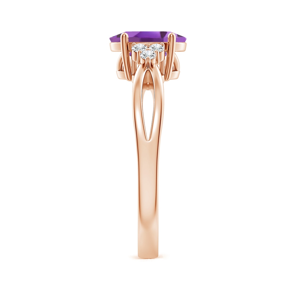 8x6mm A Solitaire Oval Amethyst Split Shank Ring with Trio Diamonds in Rose Gold side 299