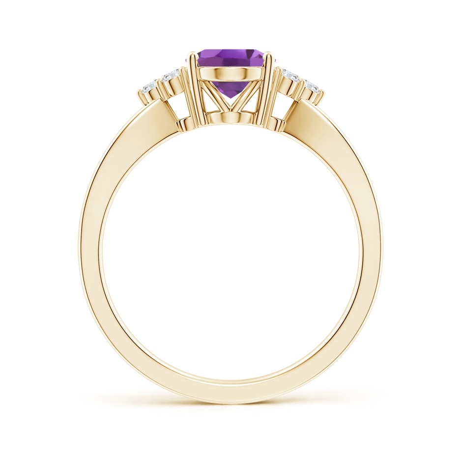 8x6mm A Solitaire Oval Amethyst Split Shank Ring with Trio Diamonds in Yellow Gold side 199