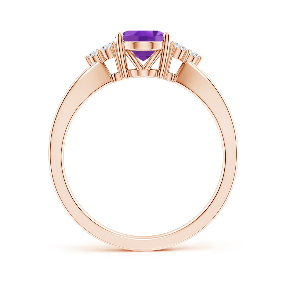 8x6mm AA Solitaire Oval Amethyst Split Shank Ring with Trio Diamonds in Rose Gold side 199