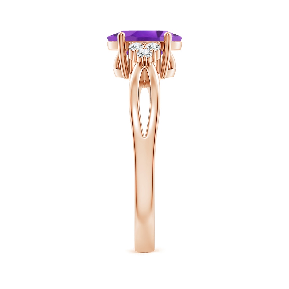 8x6mm AA Solitaire Oval Amethyst Split Shank Ring with Trio Diamonds in Rose Gold side 299