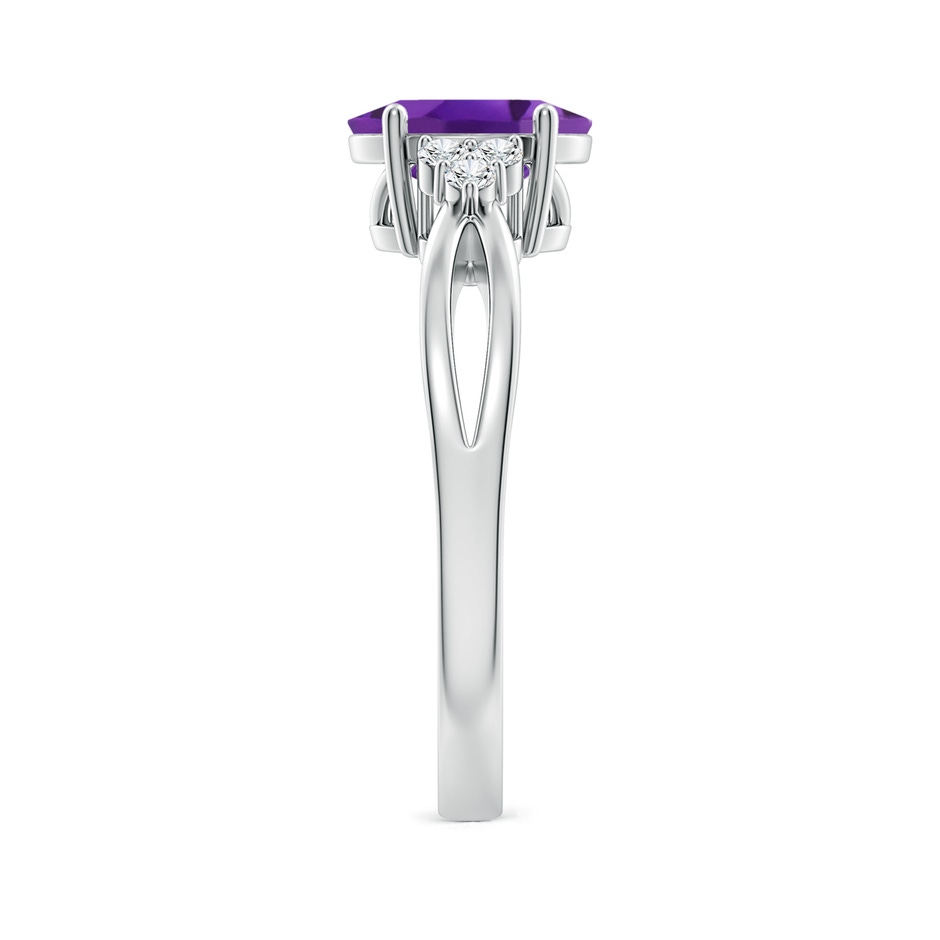 8x6mm AAA Solitaire Oval Amethyst Split Shank Ring with Trio Diamonds in White Gold side 299