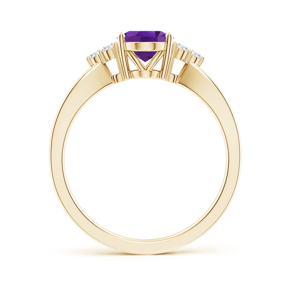 8x6mm AAA Solitaire Oval Amethyst Split Shank Ring with Trio Diamonds in Yellow Gold side 199