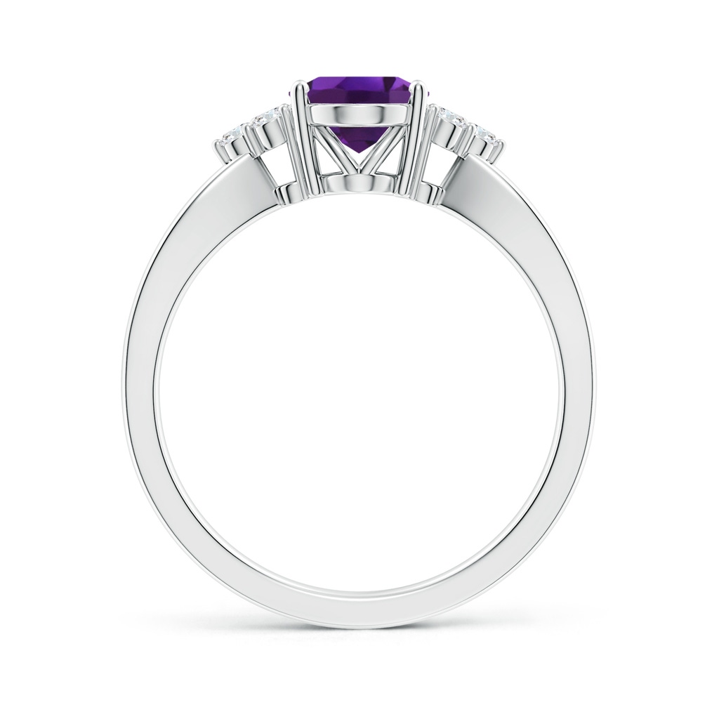 8x6mm AAAA Solitaire Oval Amethyst Split Shank Ring with Trio Diamonds in P950 Platinum - side 199