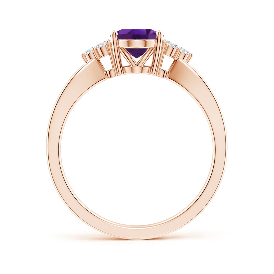 8x6mm AAAA Solitaire Oval Amethyst Split Shank Ring with Trio Diamonds in Rose Gold side 199