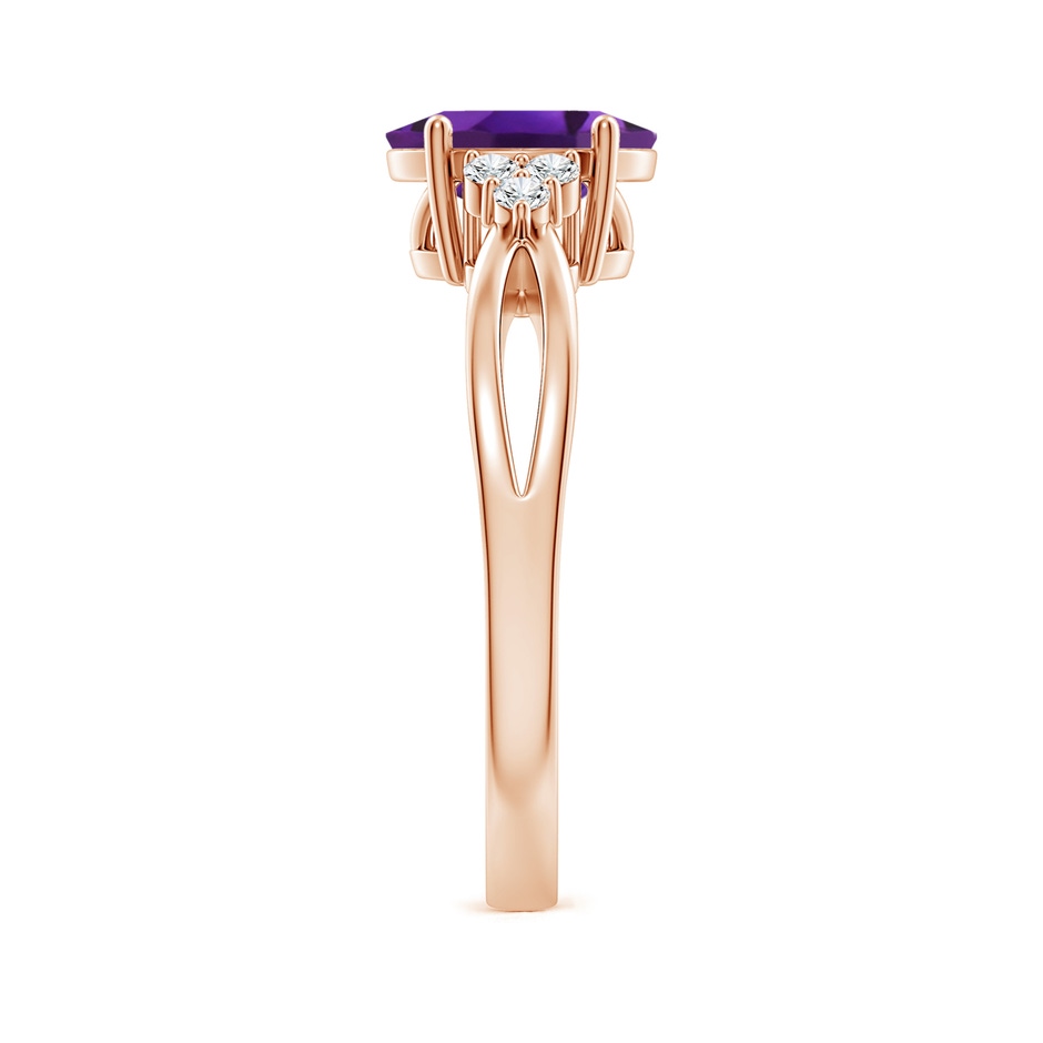 8x6mm AAAA Solitaire Oval Amethyst Split Shank Ring with Trio Diamonds in Rose Gold side 299
