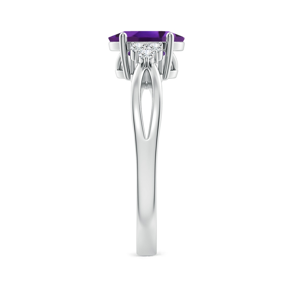 8x6mm AAAA Solitaire Oval Amethyst Split Shank Ring with Trio Diamonds in White Gold side 299