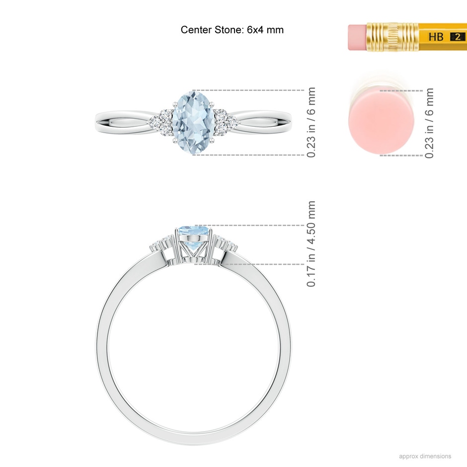 6x4mm A Solitaire Oval Aquamarine Split Shank Ring with Trio Diamonds in White Gold ruler