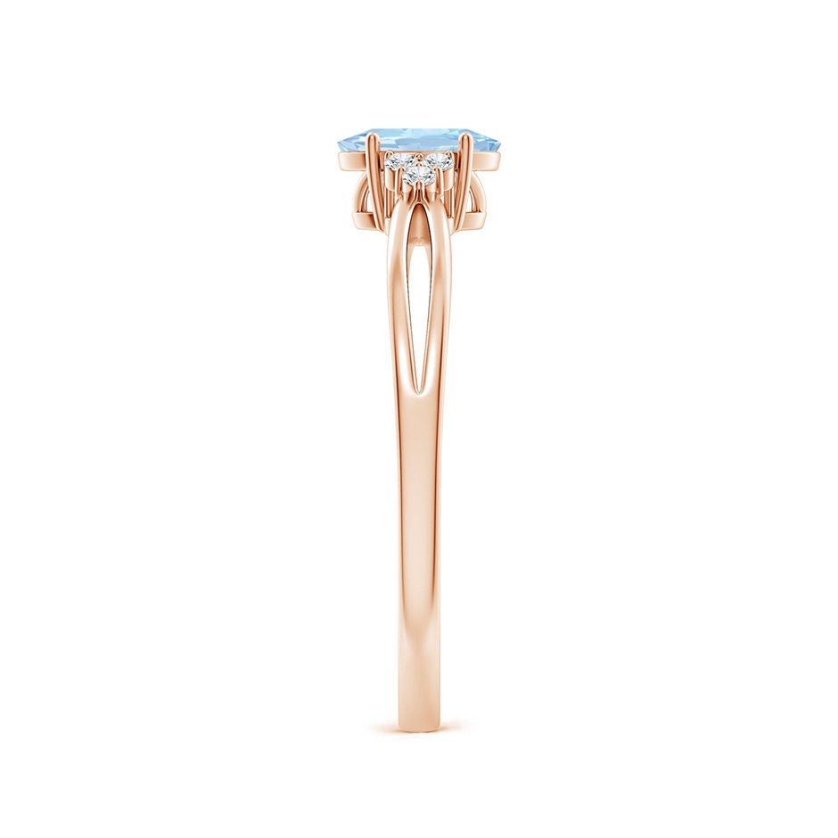 6x4mm AA Solitaire Oval Aquamarine Split Shank Ring with Trio Diamonds in Rose Gold side 299