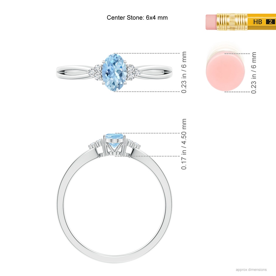 6x4mm AAA Solitaire Oval Aquamarine Split Shank Ring with Trio Diamonds in White Gold ruler