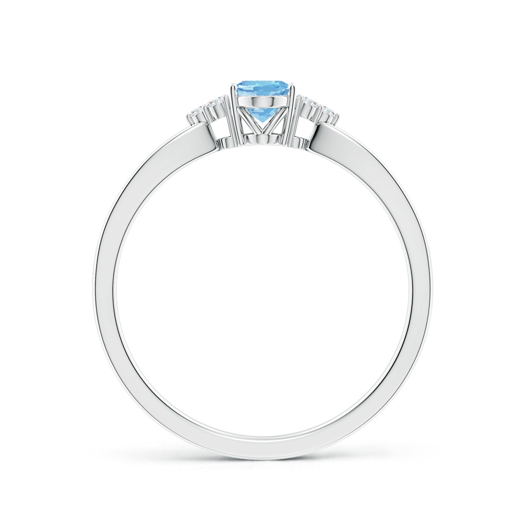 6x4mm AAAA Solitaire Oval Aquamarine Split Shank Ring with Trio Diamonds in P950 Platinum - side 199