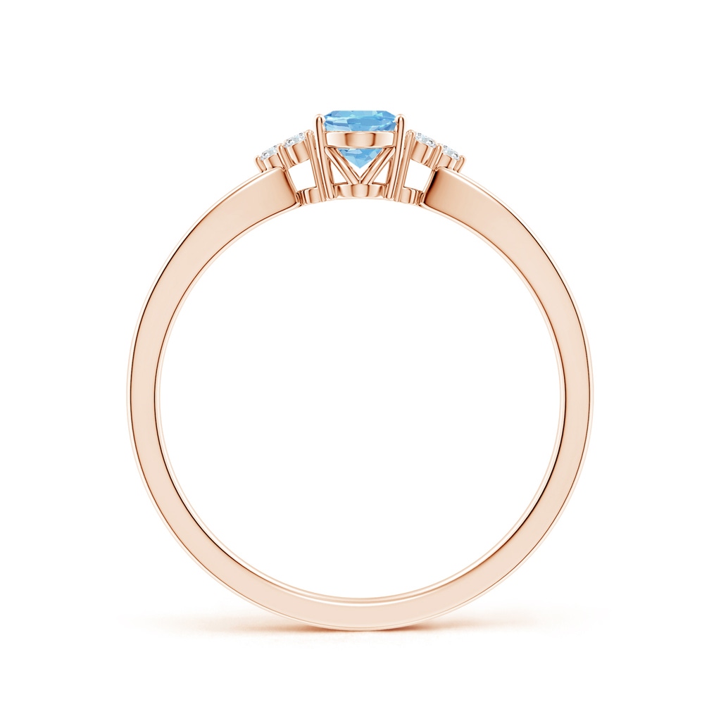 6x4mm AAAA Solitaire Oval Aquamarine Split Shank Ring with Trio Diamonds in Rose Gold - side 199