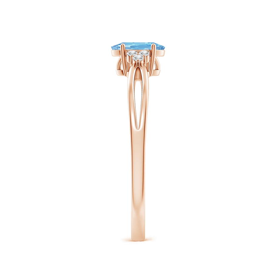 6x4mm AAAA Solitaire Oval Aquamarine Split Shank Ring with Trio Diamonds in Rose Gold side 299