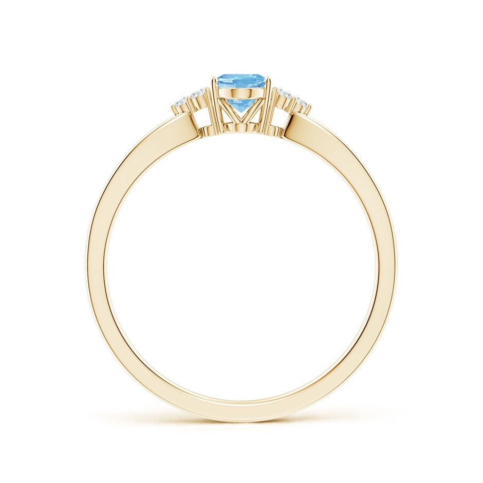6x4mm AAAA Solitaire Oval Aquamarine Split Shank Ring with Trio Diamonds in Yellow Gold side 199