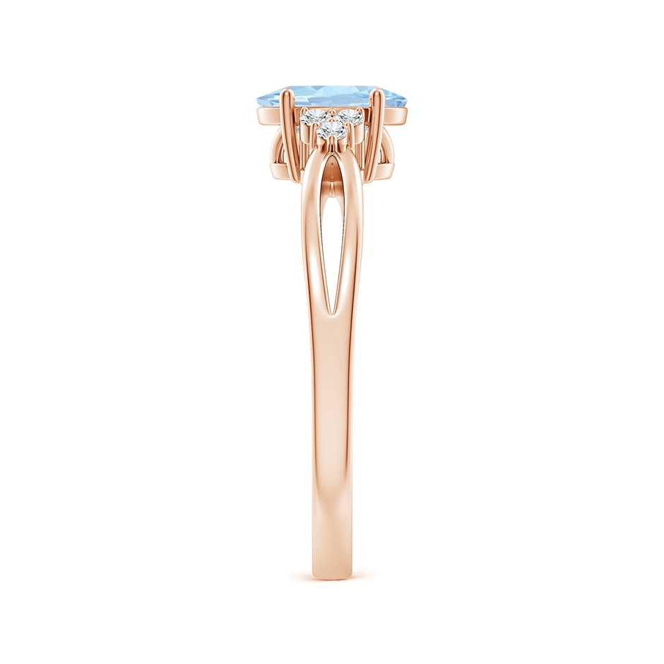 7x5mm AA Solitaire Oval Aquamarine Split Shank Ring with Trio Diamonds in Rose Gold side 299