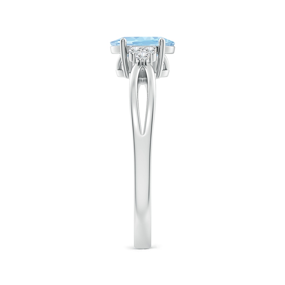 7x5mm AAA Solitaire Oval Aquamarine Split Shank Ring with Trio Diamonds in P950 Platinum side 299