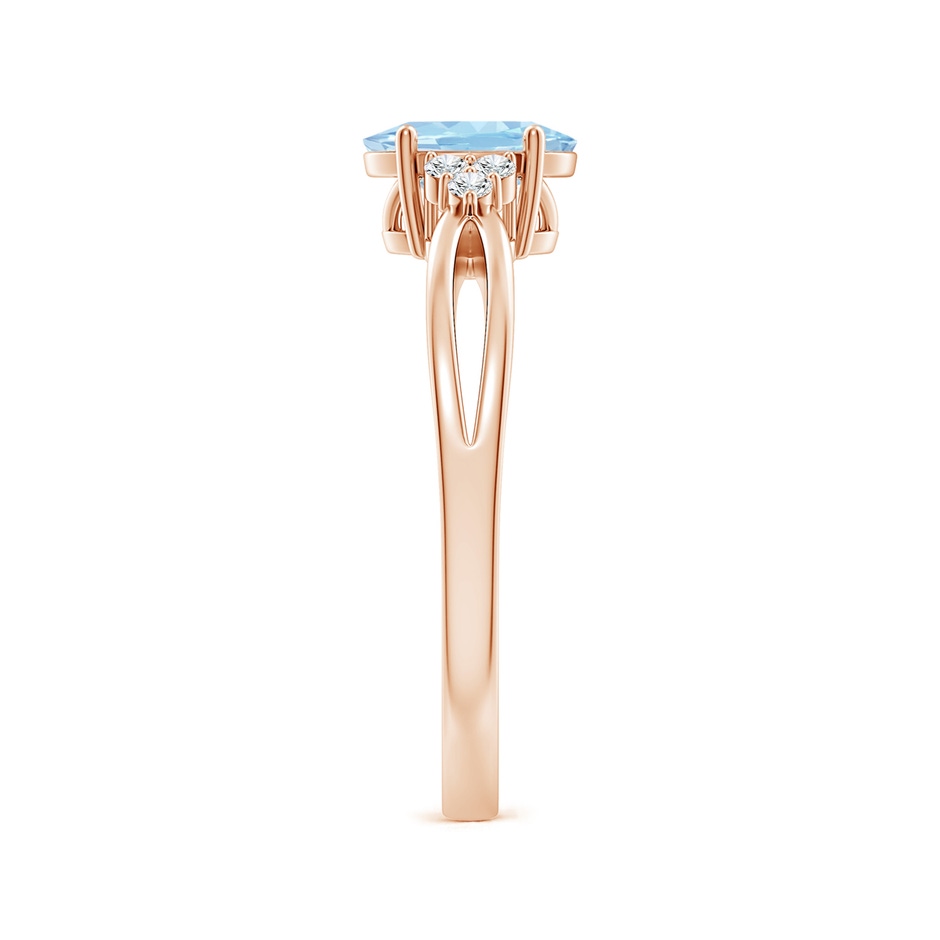 7x5mm AAA Solitaire Oval Aquamarine Split Shank Ring with Trio Diamonds in Rose Gold side 299