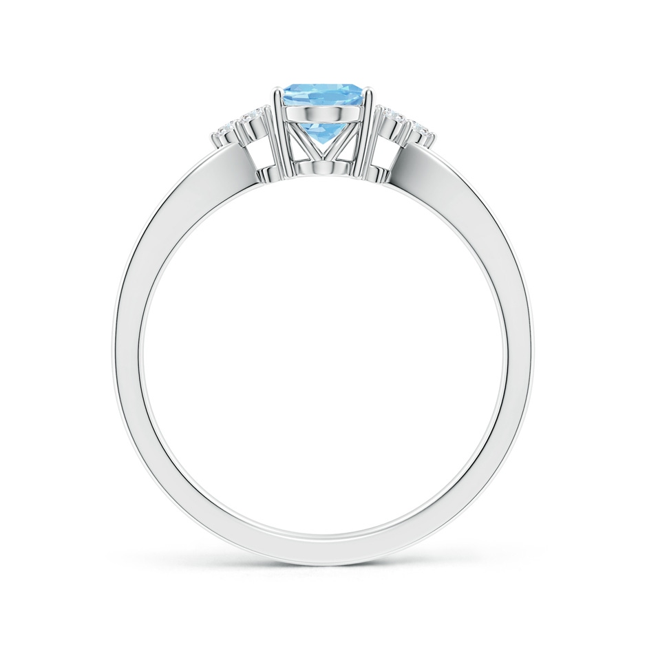 7x5mm AAAA Solitaire Oval Aquamarine Split Shank Ring with Trio Diamonds in P950 Platinum side 199