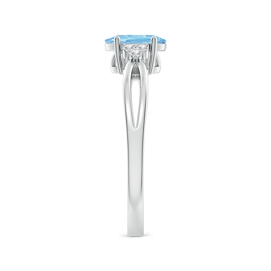 7x5mm AAAA Solitaire Oval Aquamarine Split Shank Ring with Trio Diamonds in P950 Platinum side 299