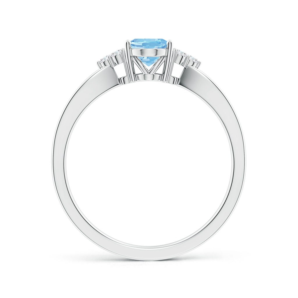 7x5mm AAAA Solitaire Oval Aquamarine Split Shank Ring with Trio Diamonds in White Gold - side 199