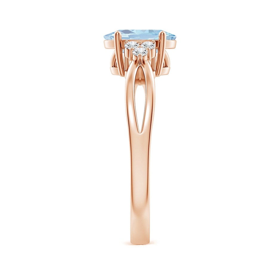 8x6mm A Solitaire Oval Aquamarine Split Shank Ring with Trio Diamonds in Rose Gold side 299