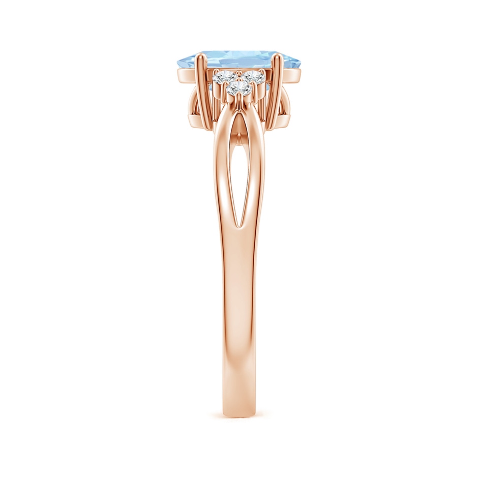8x6mm AA Solitaire Oval Aquamarine Split Shank Ring with Trio Diamonds in Rose Gold side 299