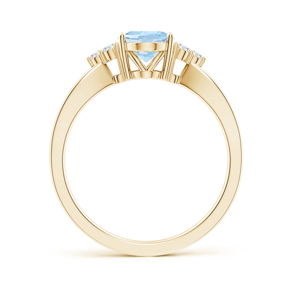 8x6mm AA Solitaire Oval Aquamarine Split Shank Ring with Trio Diamonds in Yellow Gold side 199